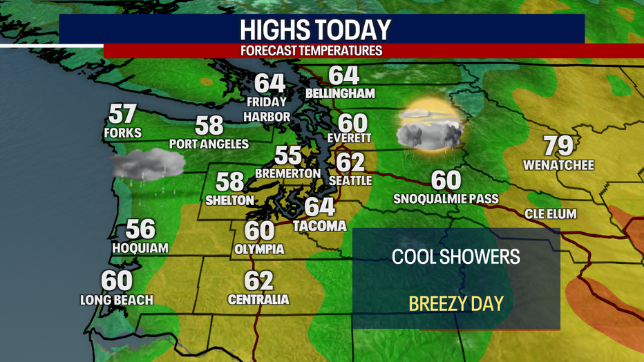 Forecast highs around the region on Monday.
