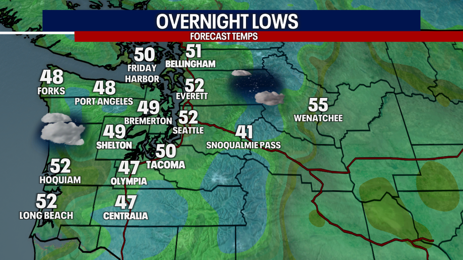 The low temperatures forecast for Saturday morning in Western Washington.
