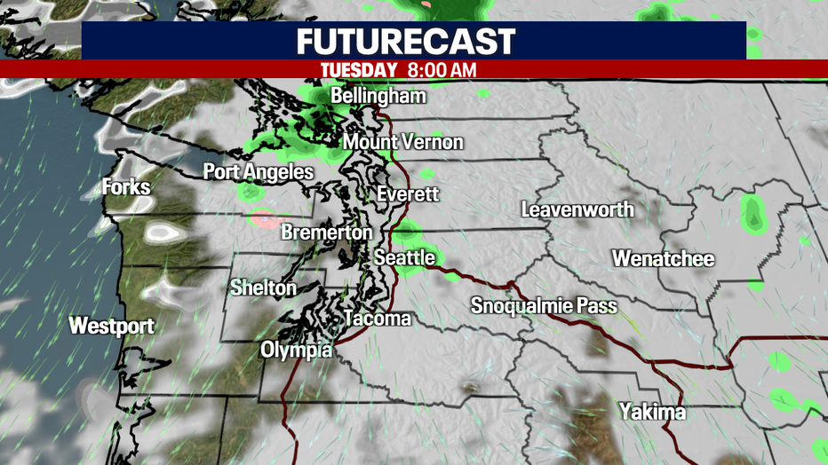 Lingering showers possible on Tuesday.