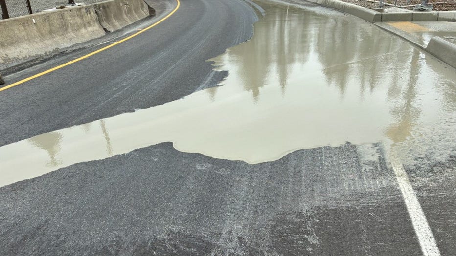 Concrete spill on SR-18 on ramp to I-90 in Snoqualmie WA