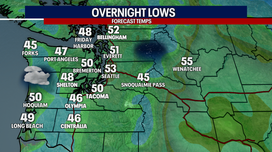 Forecast overnight lows around Western Washington.