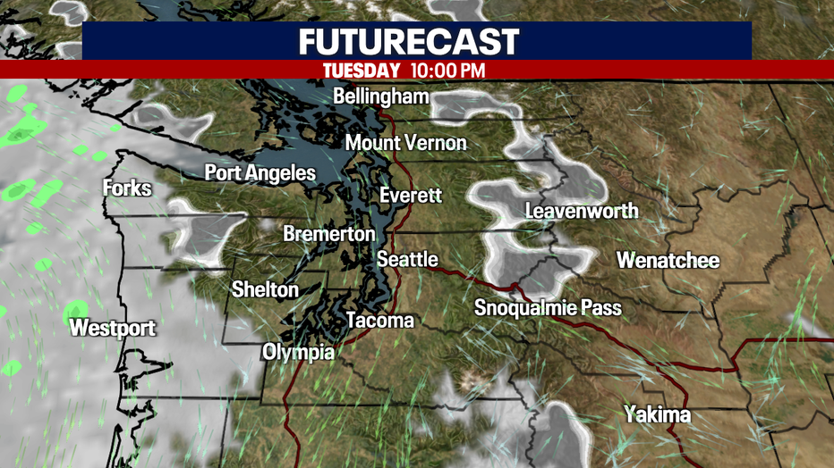 Increasing low clouds overnight with coastal drizzle.
