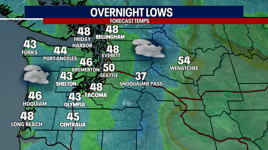 Seattle weather remains comfortable tonight with cool overnight temperatures across the region.