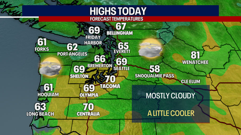 Forecast highs around the region on Sunday. 