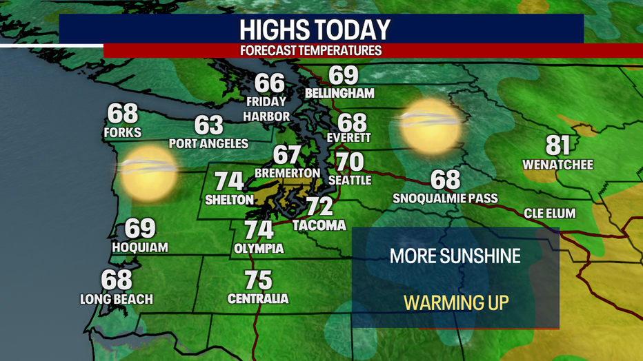 Forecast high temperatures around the region on Wednesday.