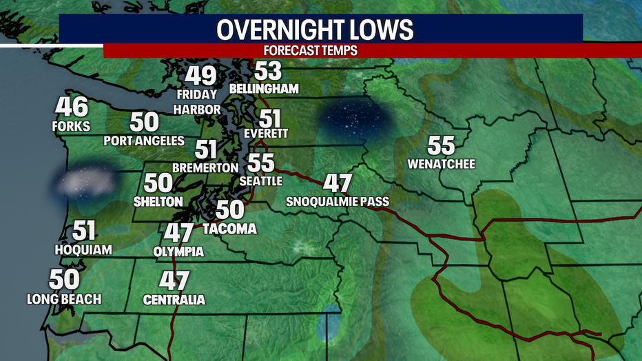 Forecast lows around the region Tuesday Morning.