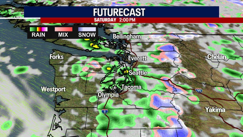 Seattle weather remains active Saturday with rounds of rain, cloudy skies, and isolated thunderstorms possible at almost any time of day.