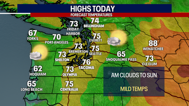 Seattle weather: Morning clouds to sunshine Saturday, highs in the mid 70s