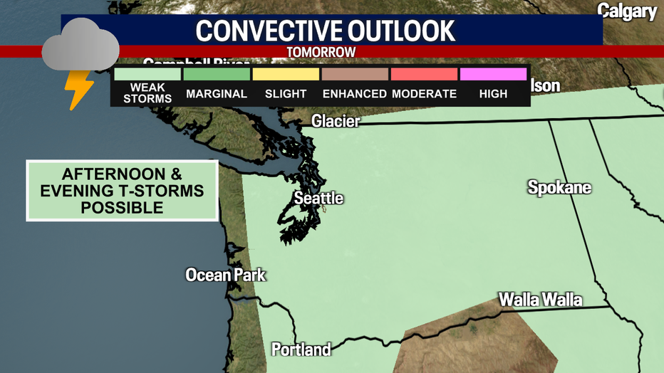 A map showing the convective outlook in Washington State for Friday.