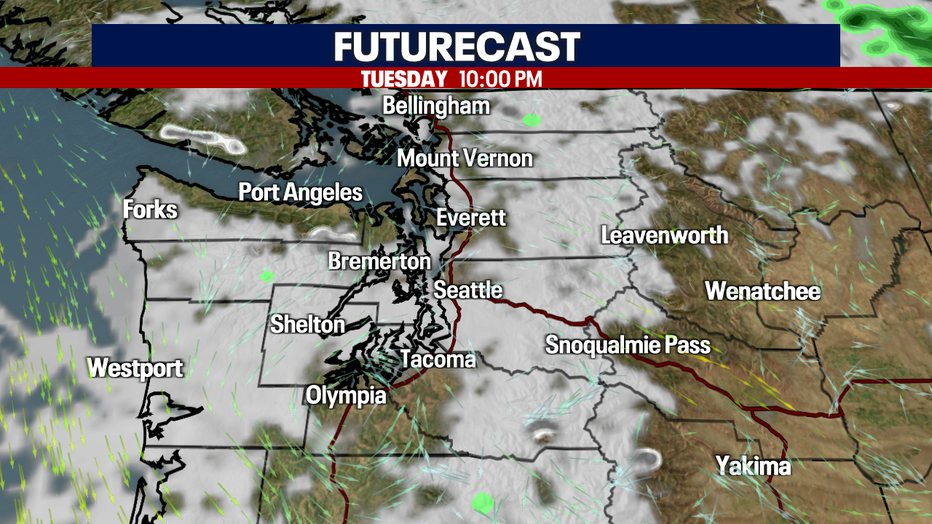 Onshore flow keeps clouds around overnight tonight.