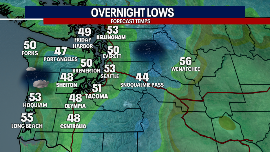 Overnight lows around Western Washington.