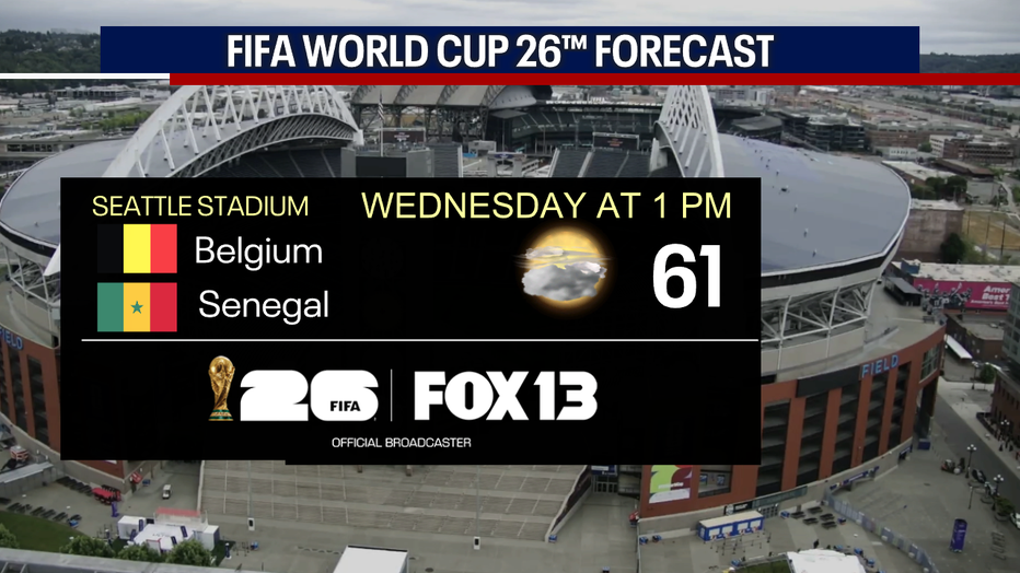 A graphic showing the FIFA World Cup forecast for Wednesday's match in Seattle.