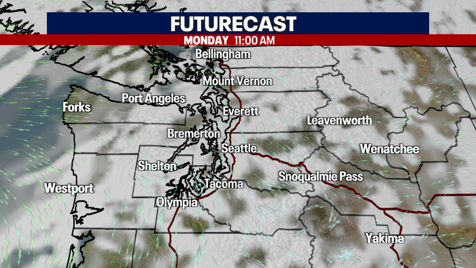 Increasing clouds throughout Monday.