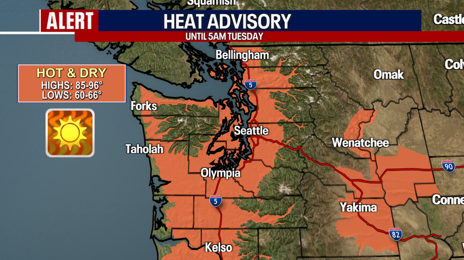 Seattle weather is producing widespread heat impacts with a moderate risk and isolated major risk for heat-related illnesses.