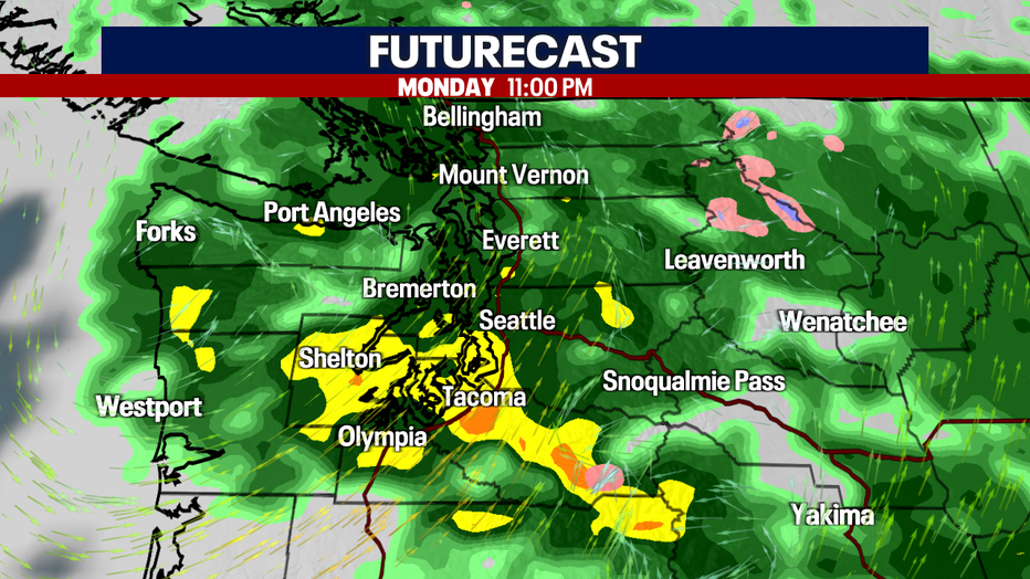 Damp start to the week with isolated thunder.