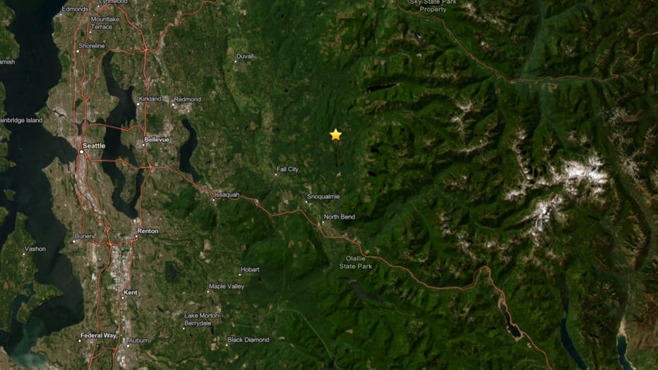 Map shows epicenter of earthquake near Carnation, Washington.