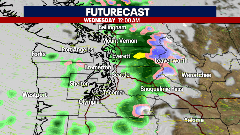 Scattered showers continue throughout the day.