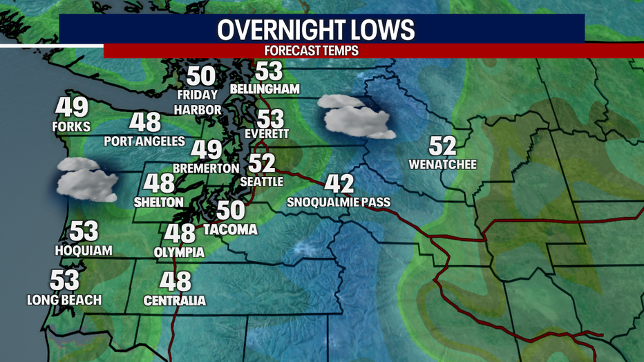 Forecast lows around Western Washington.