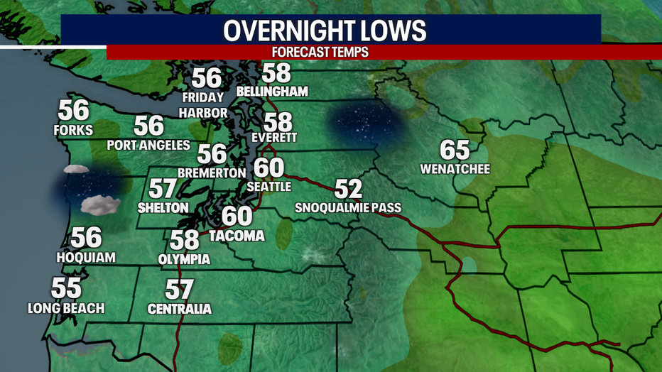Forecast lows around Western Washington.