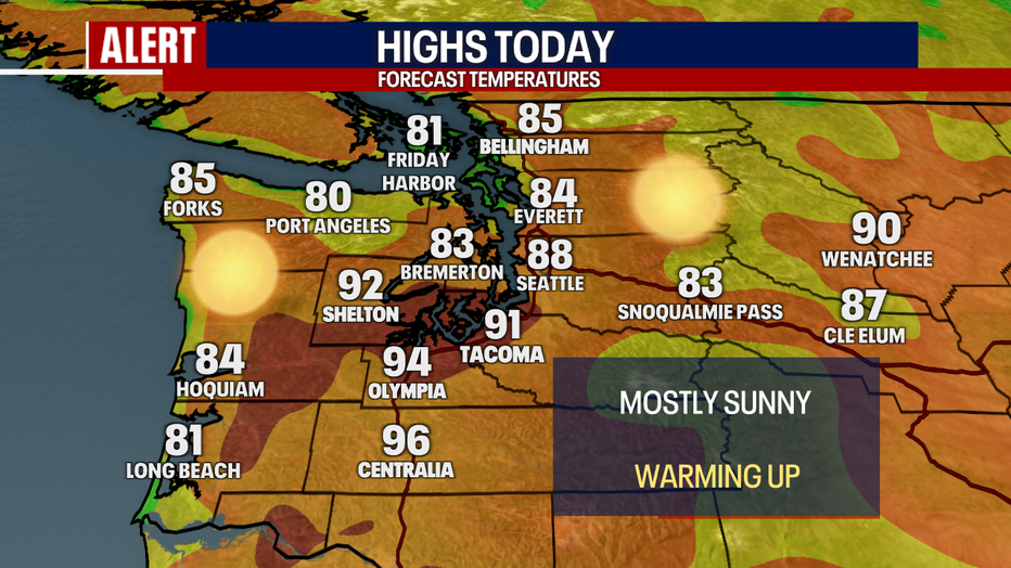 Forecast highs around the region on Sunday.