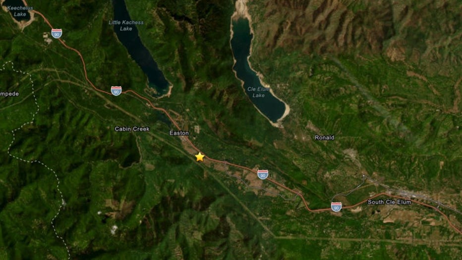 Map shows epicenter of earthquake near Easton, Washington.