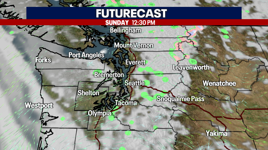 Decreasing clouds on Sunday.