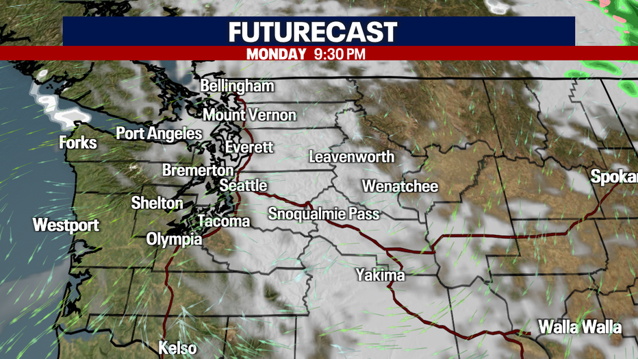 Some passing clouds on Monday, but no rain. 