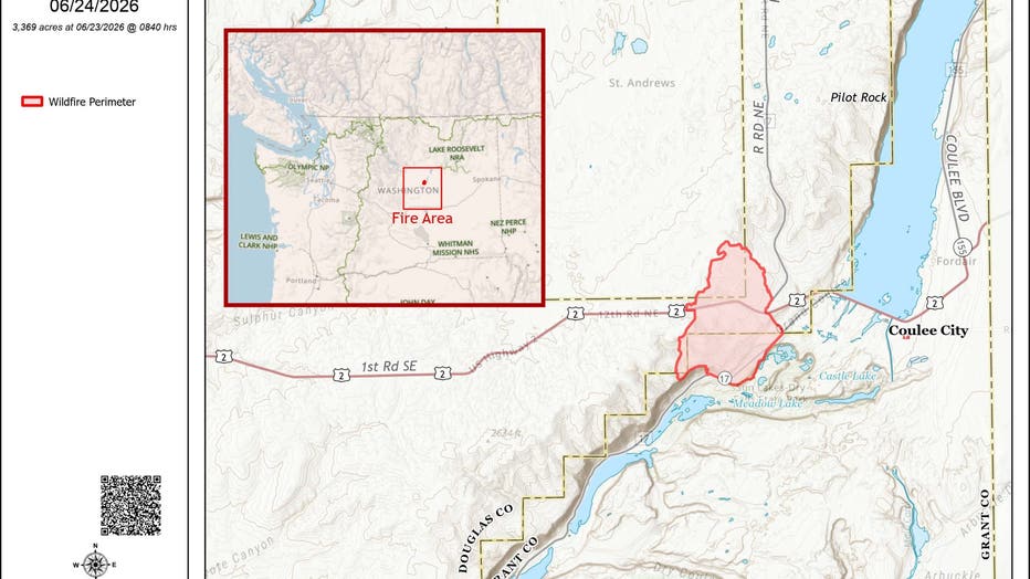 The Garred Road Fire is burning in Grant and Douglas counties about 4 miles west of Coulee City and was first reported on Monday, June 22 at around 4:00 p.m.