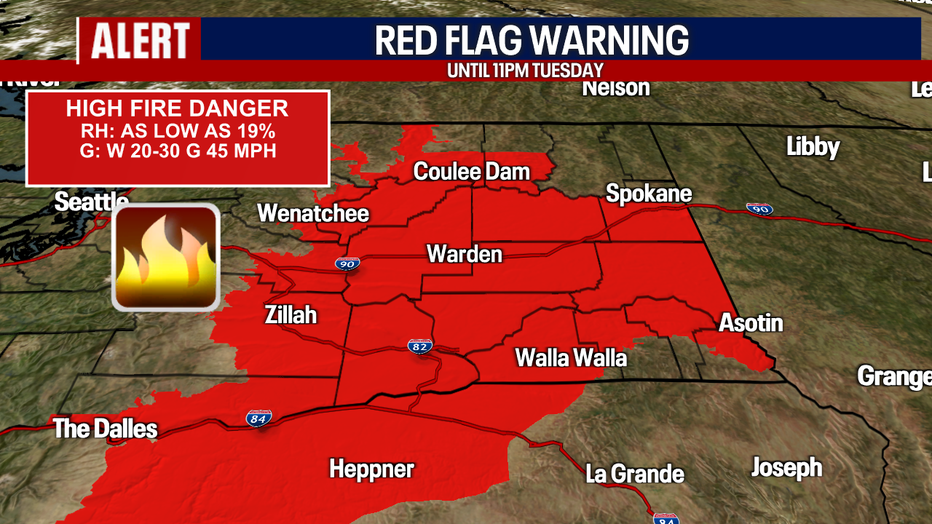 High fire danger today in Central and Eastern Washington. 