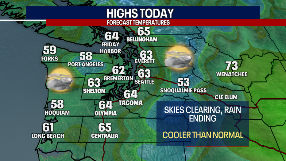 Afternoon highs around Western Washington Sunday.