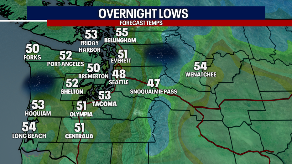 Overnight lows around the region for early Tuesday morning. 