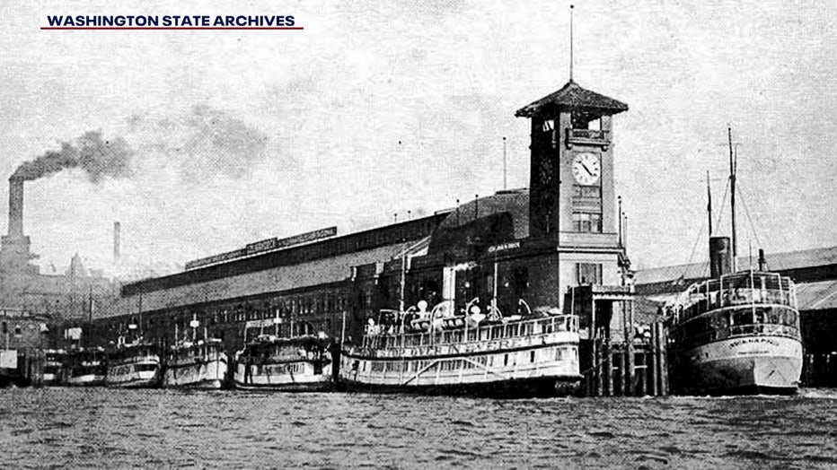Ferries dock in downtown Seattle (Washington State Archives)