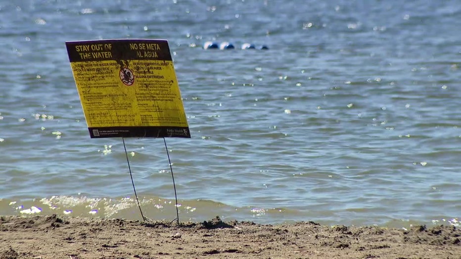 Warning Sign Of High Bacteria At Gene Coulon Beach Park