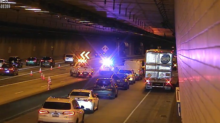 The two right eastbound lanes inside the Mount Baker Tunnel along I-90 are blocked due to a crash that happened Thursday afternoon. The Washington State Department of Transportation sent out a social media alert asking drivers to expect delays in the area. Crews say eastbound I-90 is currently backed up to the juncture with I-5 near the stadiums. Drivers are asked to seek alternative routes.