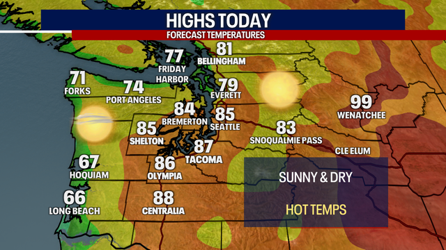 Seattle weather: Hot, sunny Wednesday, highs in the 80s