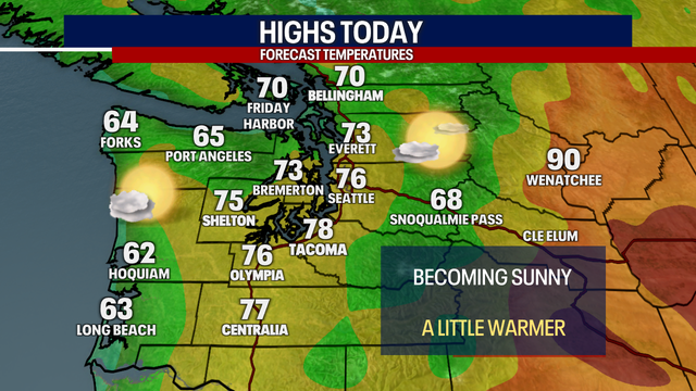 Seattle weather: Afternoon sunshine with highs in the 70s Thursday