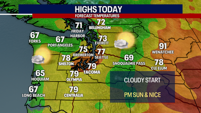Seattle weather: Morning clouds to sun Saturday, highs in the upper 70s