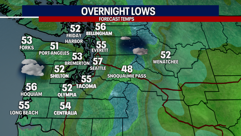 Forecast lows around the region tonight. 