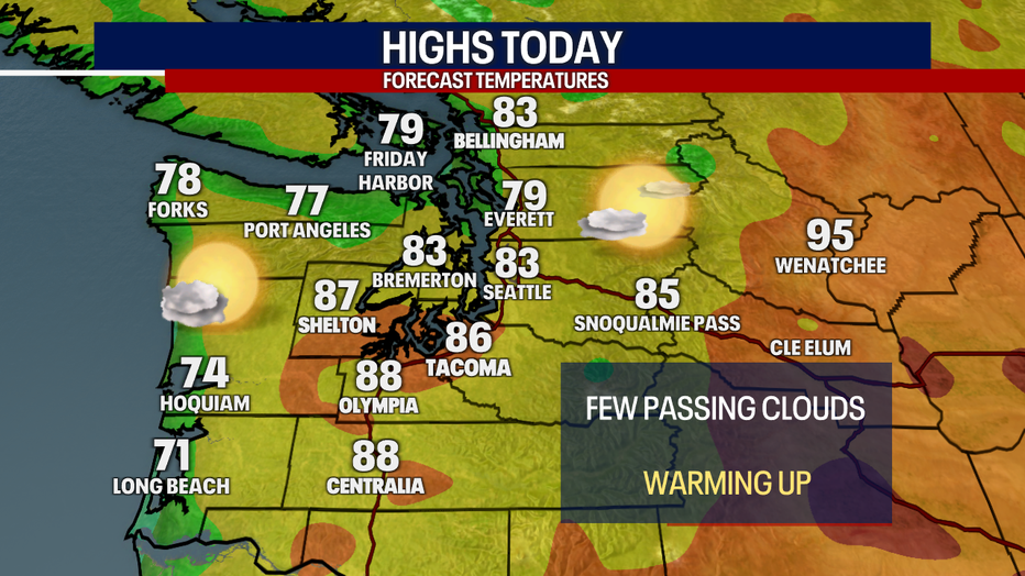 Afternoon highs continue their warming trend.