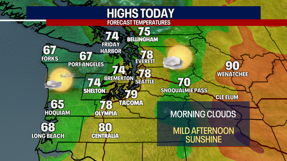Warmer day on Monday with highs nearing normal July temperatures. 
