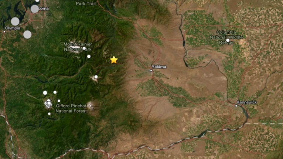 Map of earthquake in Yakima County