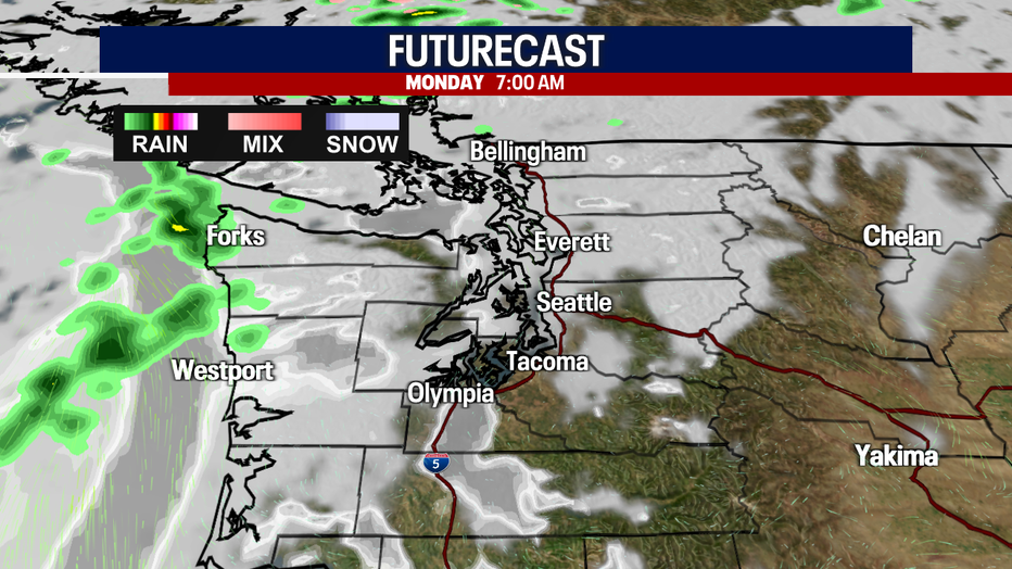 Seattle weather will stay mostly dry tomorrow morning while clouds and a few sprinkles brush the coast.