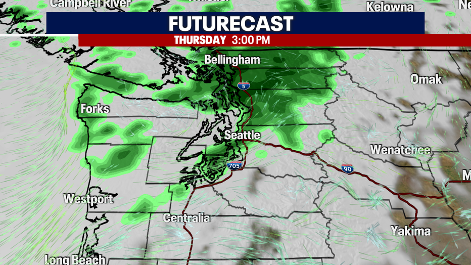 A map showing the futurecast for Western Washington.