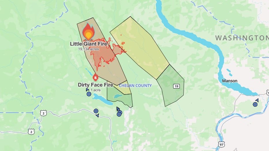 Little Giant Fire Evacuation map (July 26, 2026) Via: Chelan County Emergency Management