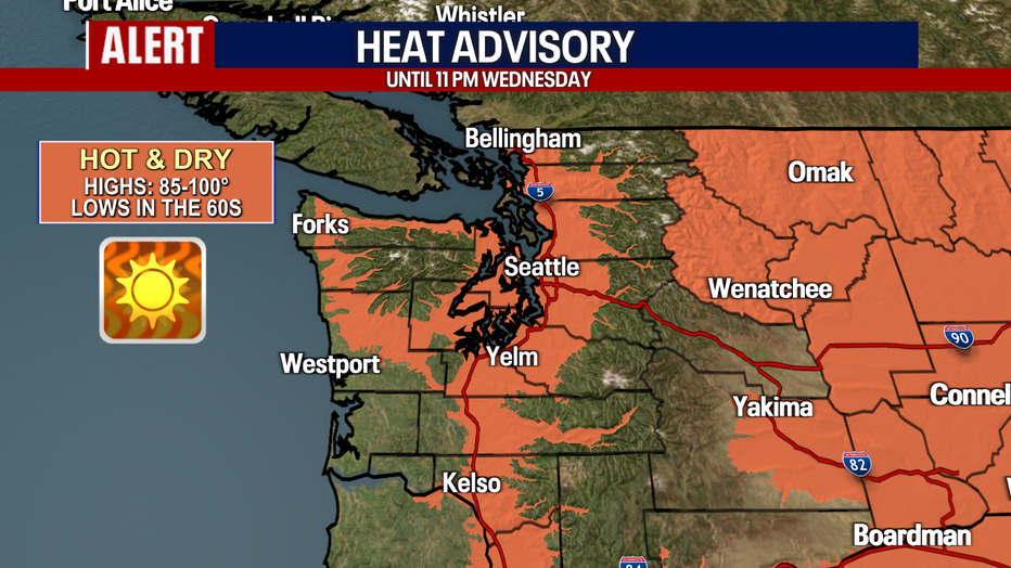 Seattle weather brought dangerous afternoon heat today, with a Heat Advisory remaining in effect through 11:00 p.m. for parts of the region.