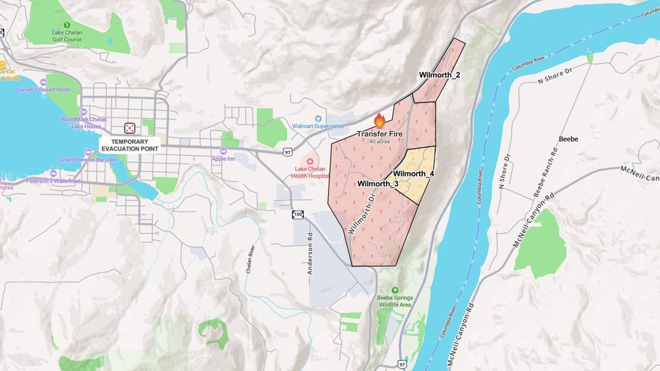 Transfer Fire map near Lake Chelan on July 12, 2026