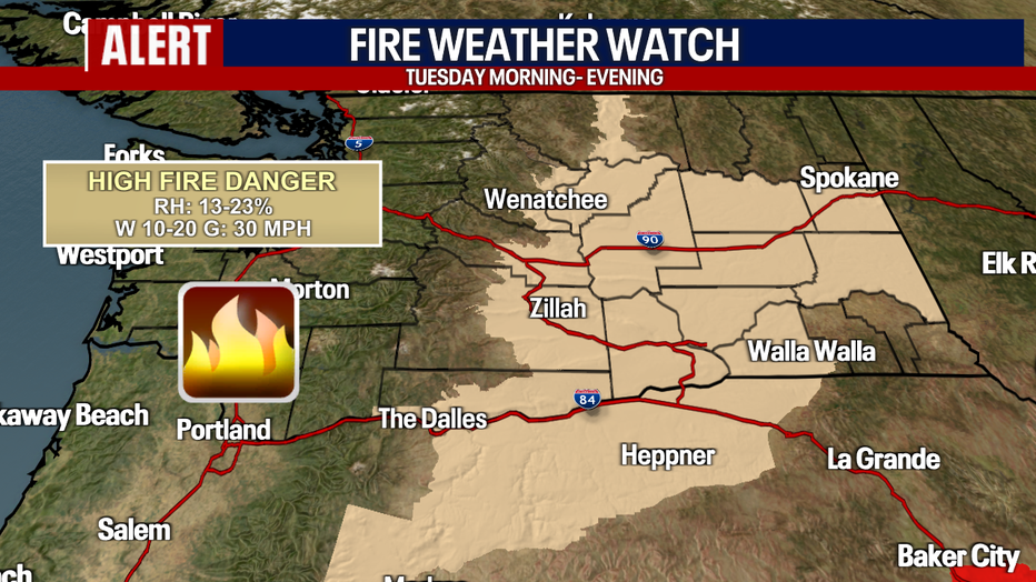 High fire danger east of Cascades. 