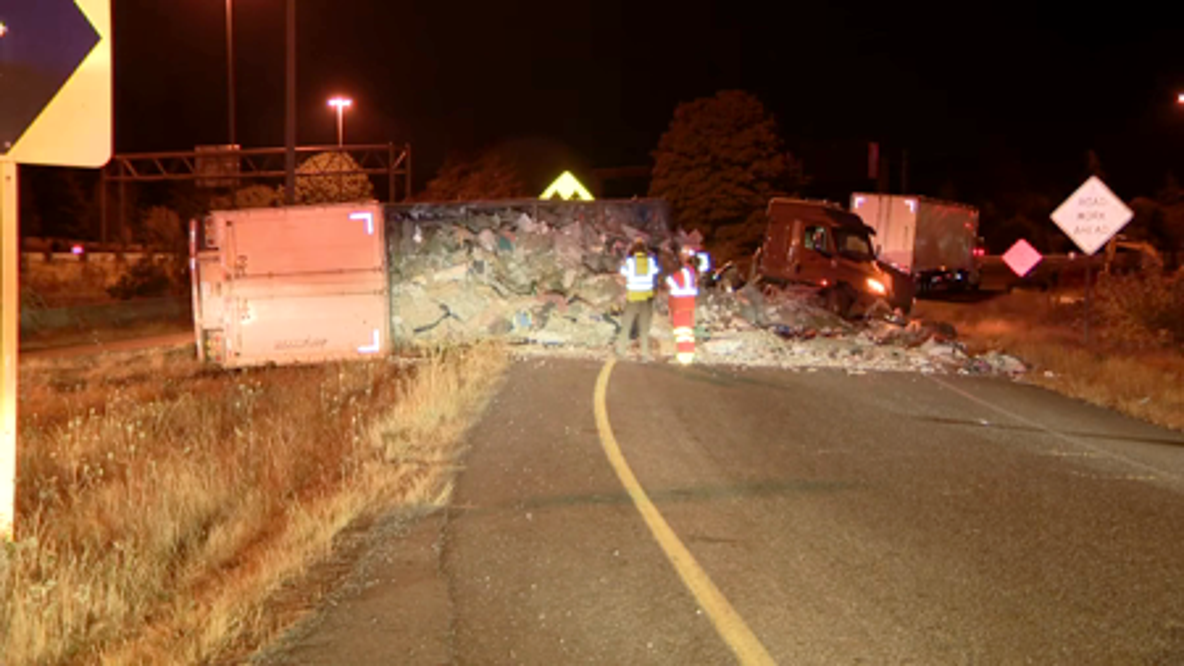Semi-truck crash blocks I-405 off-ramp to I-90 in Bellevue