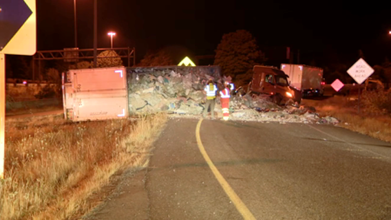 Semi-truck crash blocks I-405 off-ramp to I-90 in Bellevue, WA