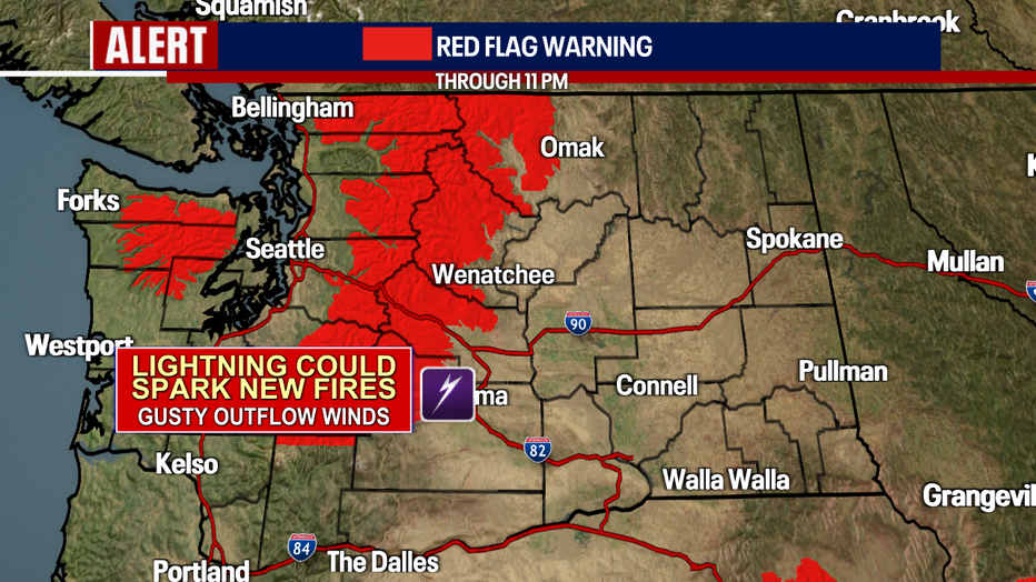 A red flag warning was in effect until 11:00 pm Thursday for the Olympic Mountains and North and Central Cascades. 